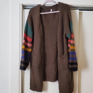 Piper & Scoot Army Green Cardigan with Multi-color Sleeves